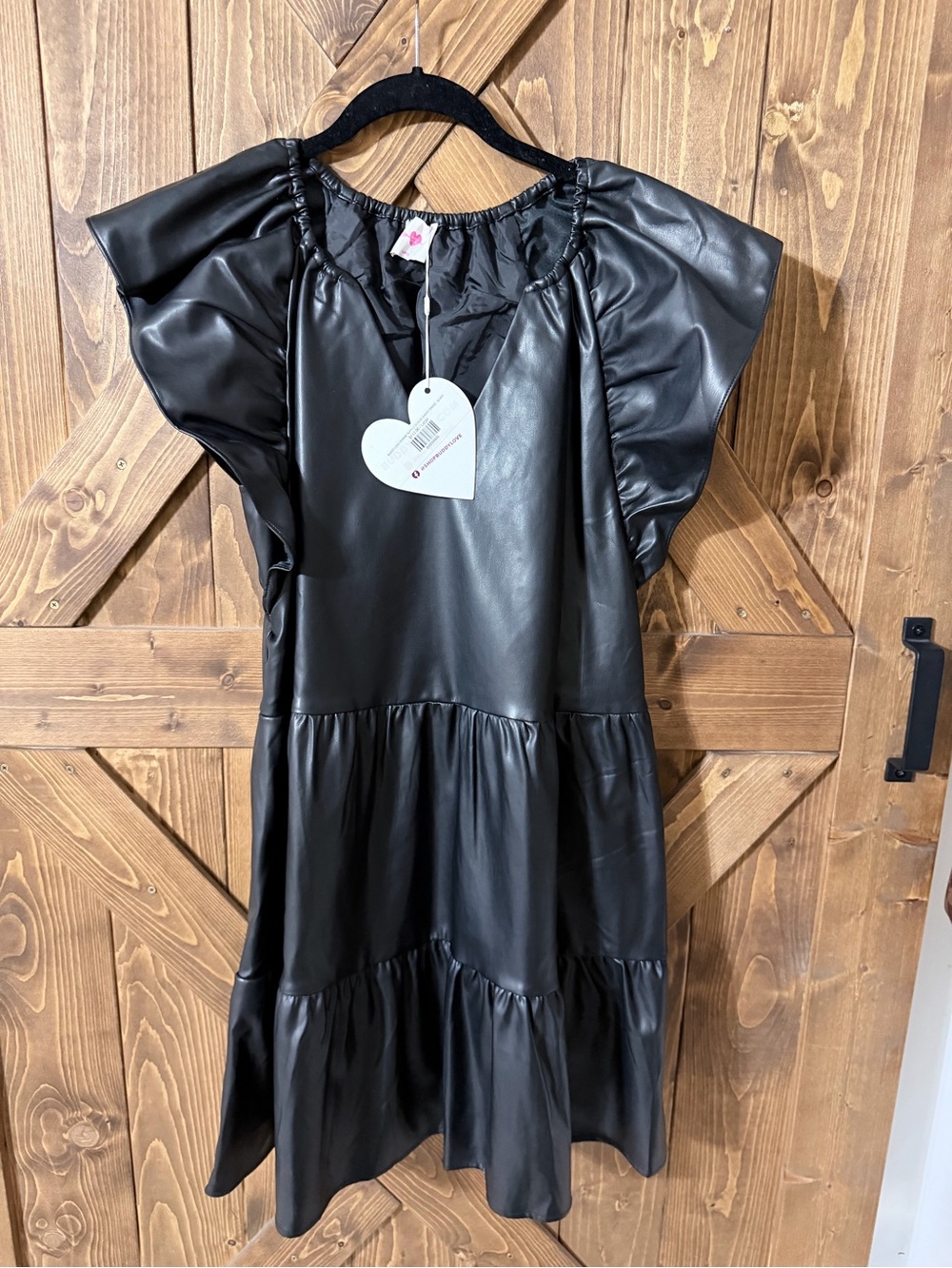 Buddy Love Black Faux Leather Tiered Ruffle Sleeve Midi Dress